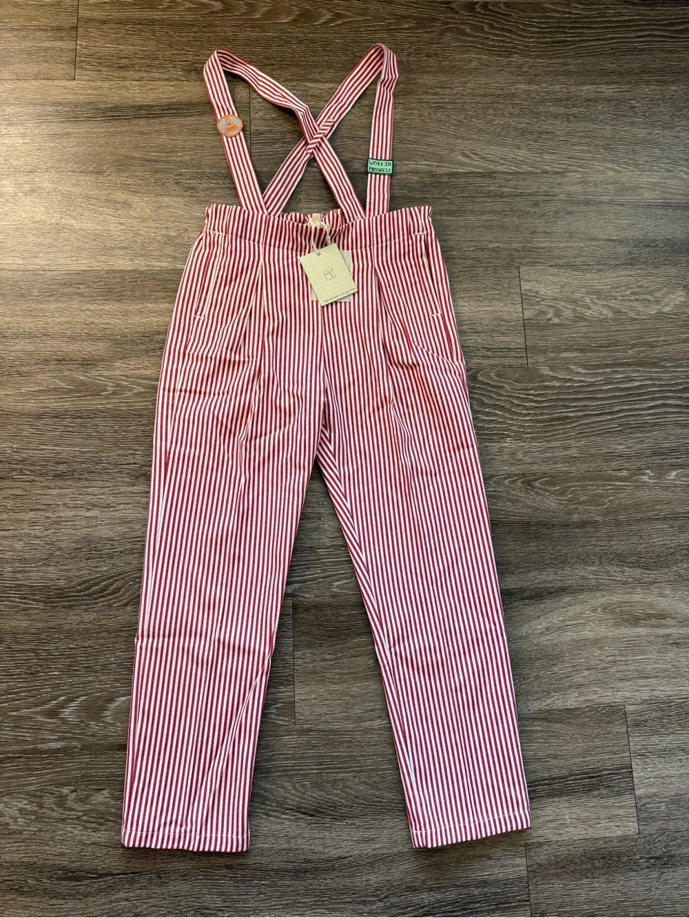 NWT The Sunday Collective Red and White Striped Overalls